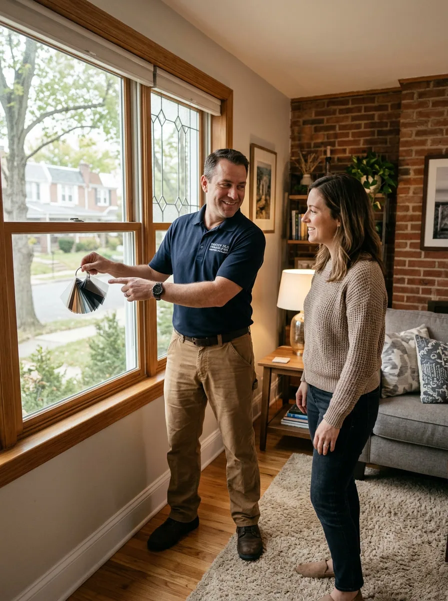 Window Film Philadelphia certified installer reviewing film options with an Upper Darby homeowner